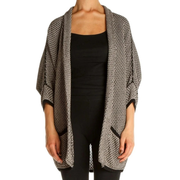 Splendid Loose Knit Cotton Silk Blend Black & White Open Front Cardigan Medium - Picture 1 of 8